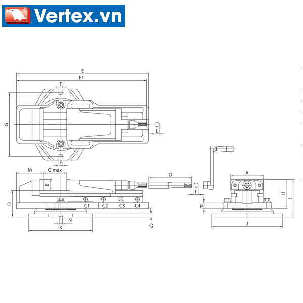 Ê Tô Thủy Lực 170-400mm VH Vertex Hydraulic Machine Vise Chính Hãng