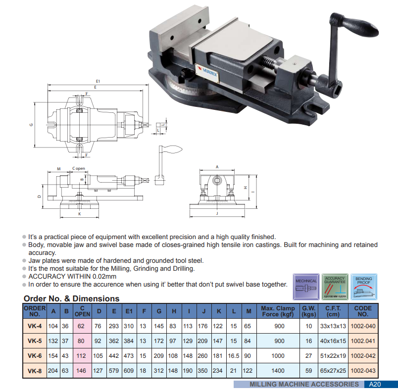 Ê Tô Máy Phay Kiểu K Vertex Chính Hãng Độ Mở 62-146mm phân phối chính hãng COCQ Ê Tô Máy Phay Kiểu K Vertex Chính Hãng Độ Mở 62-146mm phân phối chính hãng COCQ