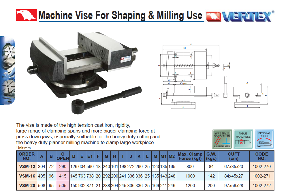 Ê tô máy phay lớn 290-505mm VSM Vertex Machine Vise For Shaping & Milling Use Chính Hãng phân phối COCQ Ê tô máy phay lớn 290-505mm VSM Vertex Machine Vise For Shaping & Milling Use Chính Hãng phân phối COCQ